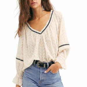 Free People Darcy Eyelet Top Ecru Size XS
